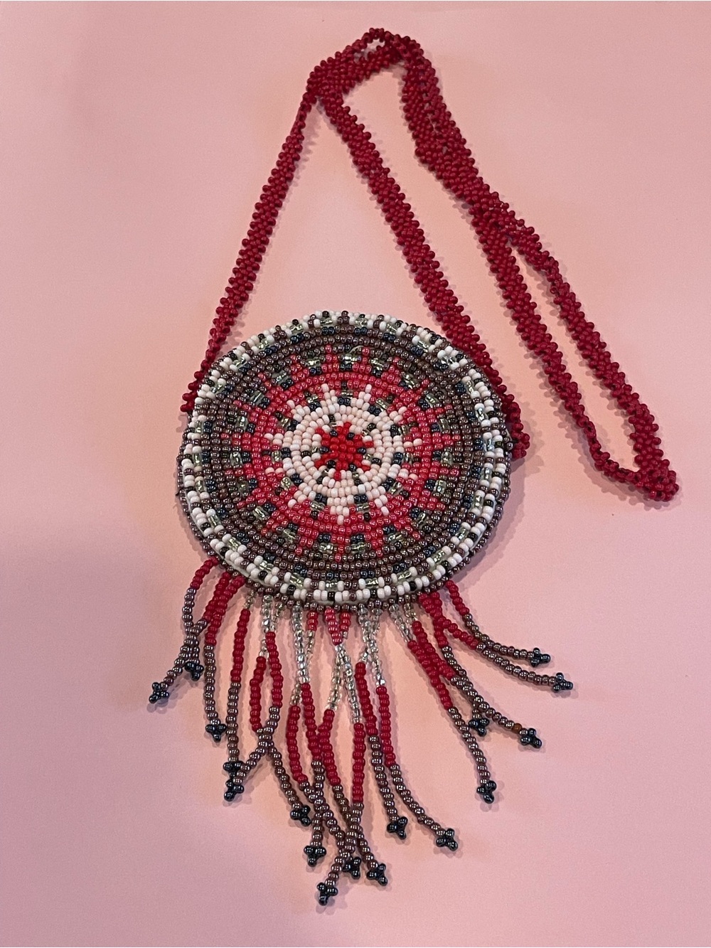 Native American Beaded Purse Necklace / Medicine Bag #9379